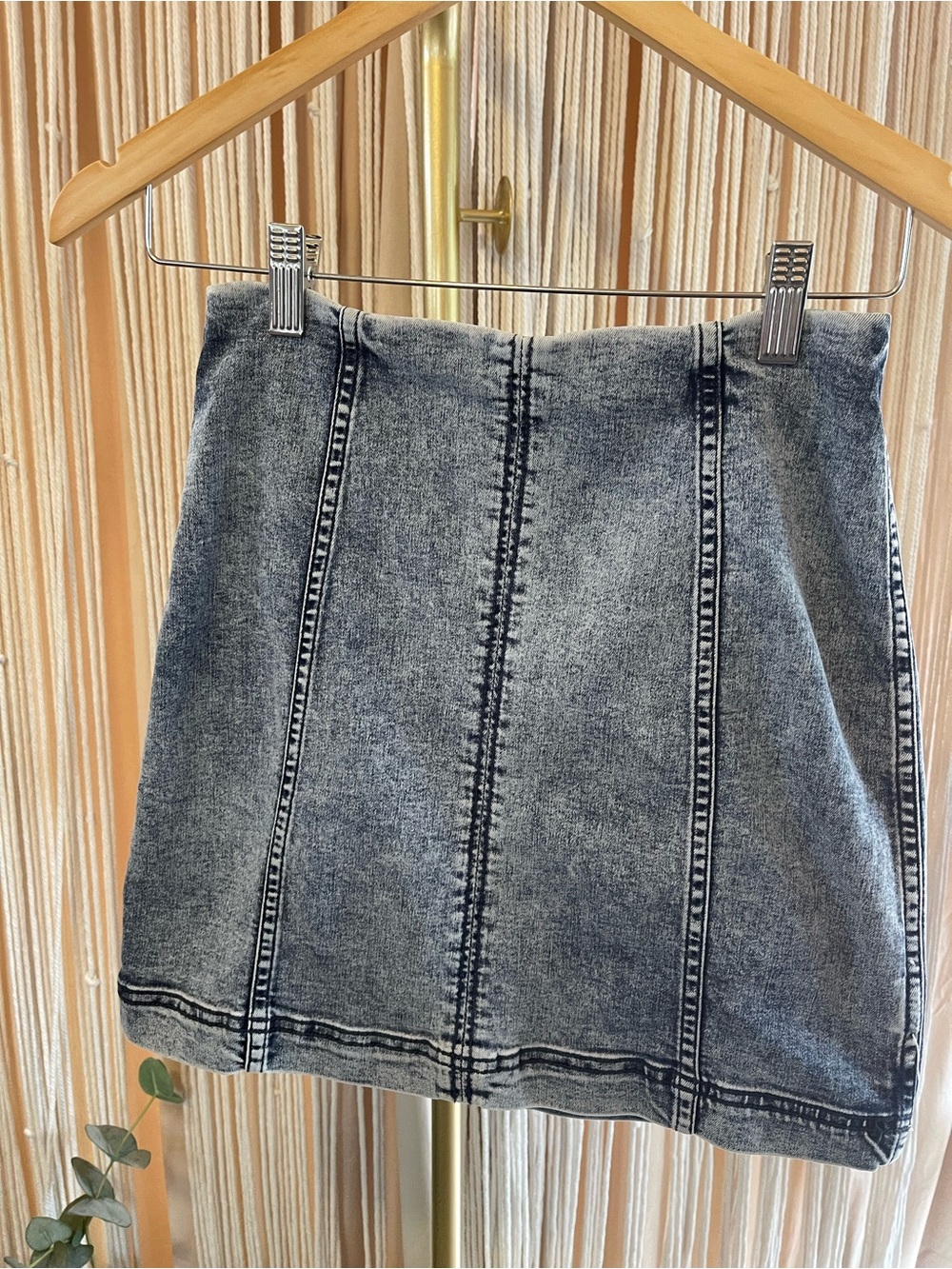 Free People Modern Femme Acid Wash Denim Miniskirt stretch bodycon